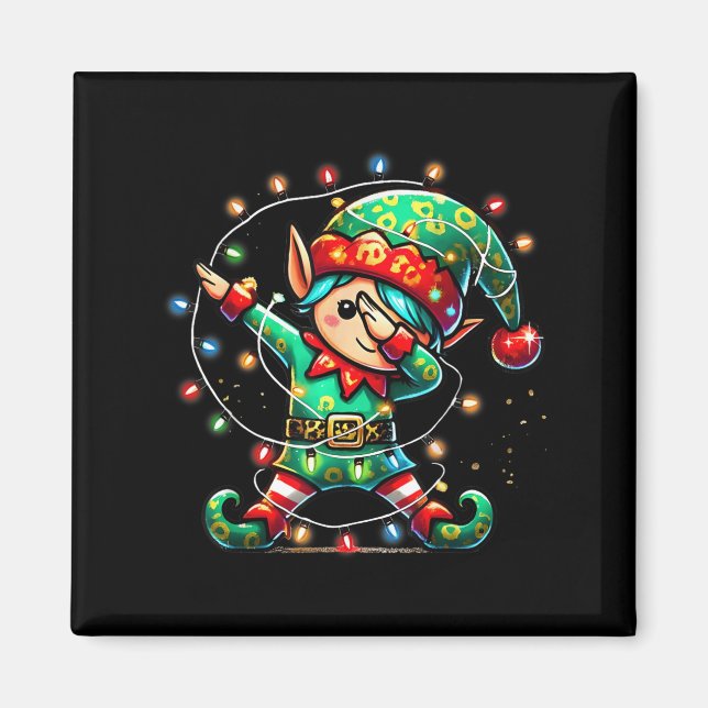 Dabbing Elf Weihnachtslichter Jungs Mädchen Männer Magnet (Vorne)