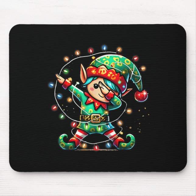 Dabbing Elf Weihnachtslichter Jungs Mädchen Männer Mousepad (Vorne)