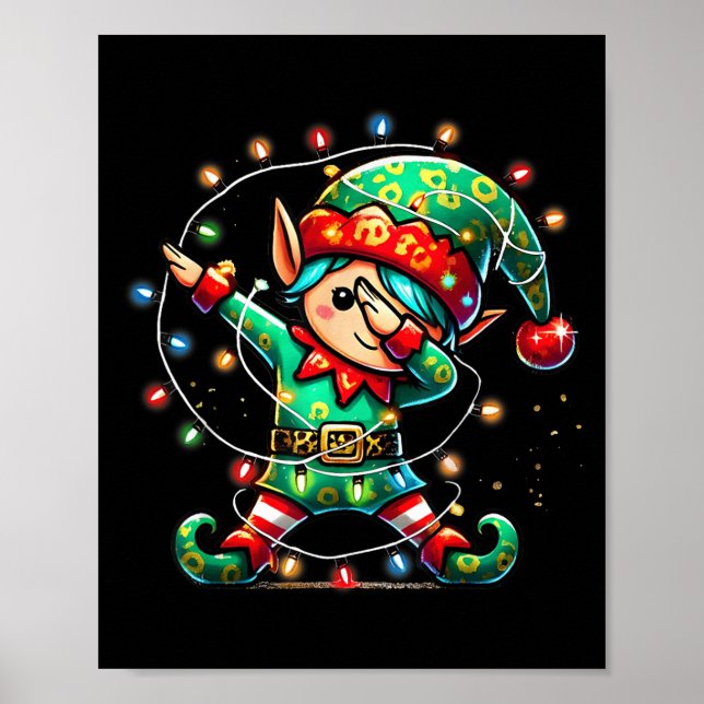 Dabbing Elf Weihnachtslichter Jungs Mädchen Männer Poster (Vorne)