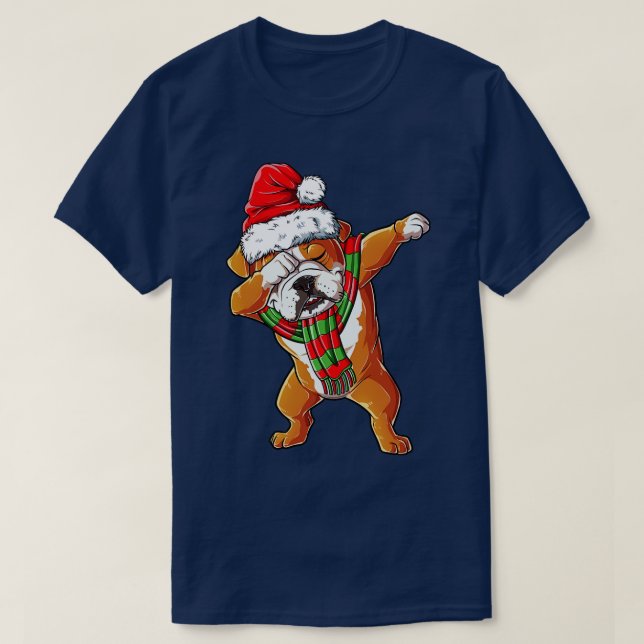 Dabbing English Bulldog Weihnachtskinder Geschenke T-Shirt (Design vorne)