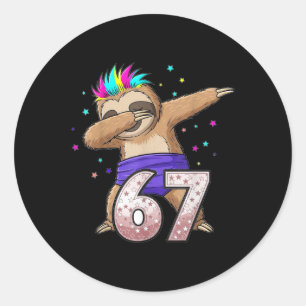 Dabbing Faultier 67 Lustig Sechs Sieben Gen Z Slan Runder Aufkleber