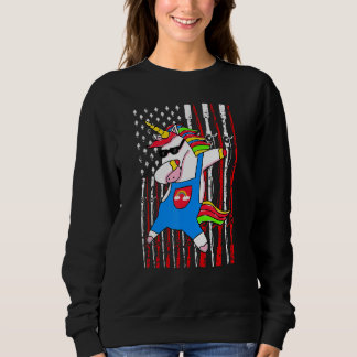 Dabbing Fischen Einhorn Funny American Flag Niedli Sweatshirt