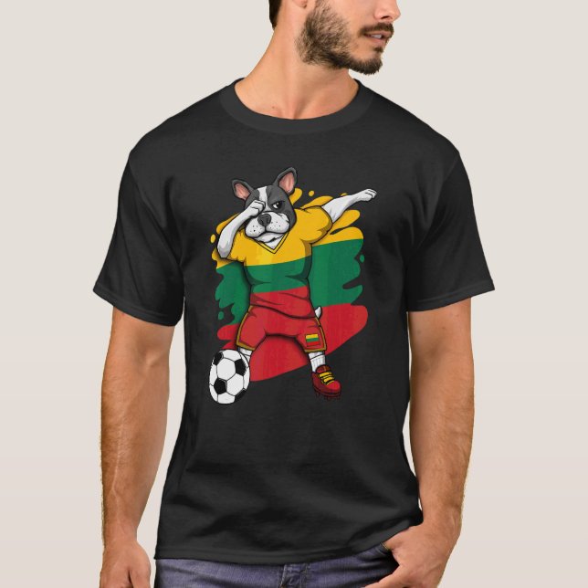 Dabbing Französisch Bulldog Litauen Fußball Fan Je T-Shirt (Vorderseite)