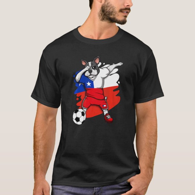 Dabbing Französischer Bulldog Chile Soccer Fans Je T-Shirt (Vorderseite)