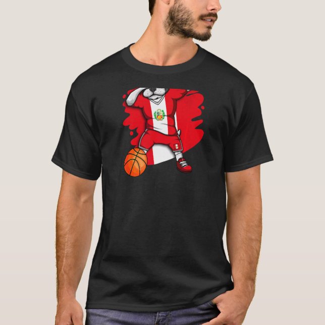 Dabbing Französischer Bulldog Peru Basketball Fan  T-Shirt (Vorderseite)