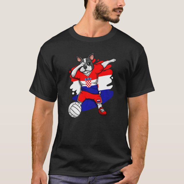 Dabbing French Bulldog Croatia Volleyball Fan Jers T-Shirt (Vorderseite)