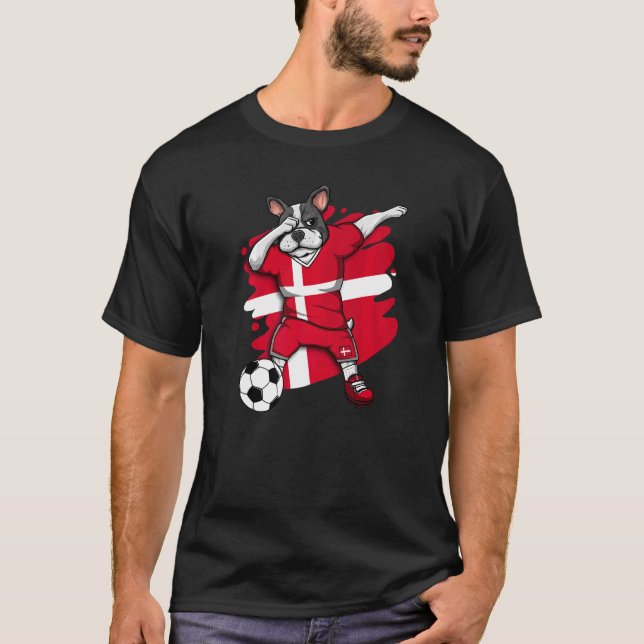 Dabbing French Bulldog Denmark Soccer Fans Jersey T-Shirt (Vorderseite)