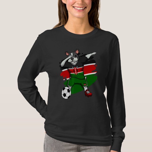 Dabbing French Bulldog Kenya Soccer Fans Jersey Fo T-Shirt (Vorderseite)
