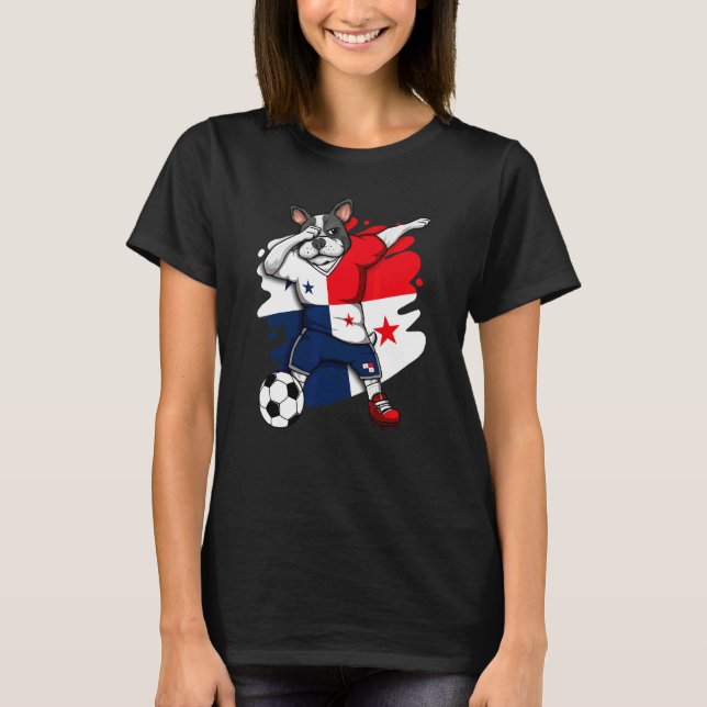 Dabbing French Bulldog Panama Soccer Fans Jersey F T-Shirt (Vorderseite)
