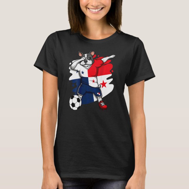 Dabbing French Bulldog Panama Soccer Fans Jersey F T-Shirt (Vorderseite)
