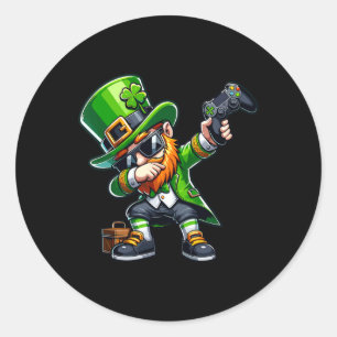 Dabbing Gamer Leprechaun Dab-Tanz St. Pattys St. P Runder Aufkleber