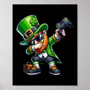 Dabbing Gamer Leprechaun Dab Tanz St Pattys St. Pa Poster
