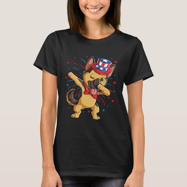 Dabbing German Shepherd 4th of July Boys Kids Amer T-Shirt (Vorderseite)