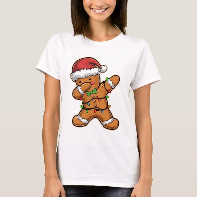 Dabbing Gingerbread Baum Weihnachten T-Shirt (Vorderseite)