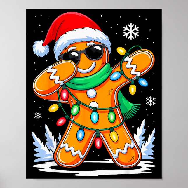 Dabbing Gingerbread Christmas Boys Girls Kids Funn Poster (Vorne)