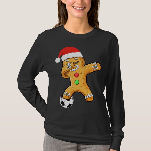 Dabbing Gingerbread Santa Soccer Weihnachten Pajam T-Shirt (Vorderseite)