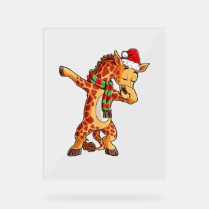 Dabbing Giraffe Santa T Shirt Weihnachtskids Jungs Acrylschild