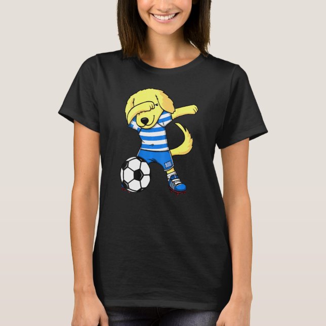 Dabbing Golden Retriever Greece Soccer Fans Jersey T-Shirt (Vorderseite)