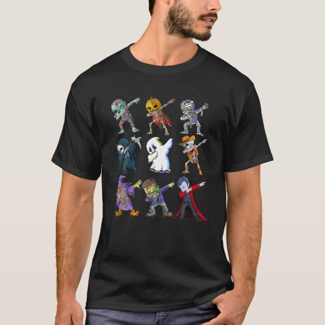 Dabbing Halloween Boys Skeleton Zombie Beängstigen T-Shirt (Vorderseite)