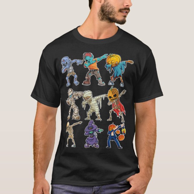 Dabbing Halloween Boys Skeleton Zombie Beängstigen T-Shirt (Vorderseite)