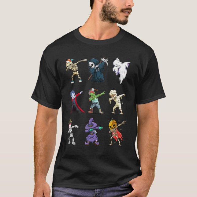 Dabbing Halloween Boys Skeleton Zombie Beängstigen T-Shirt (Vorderseite)