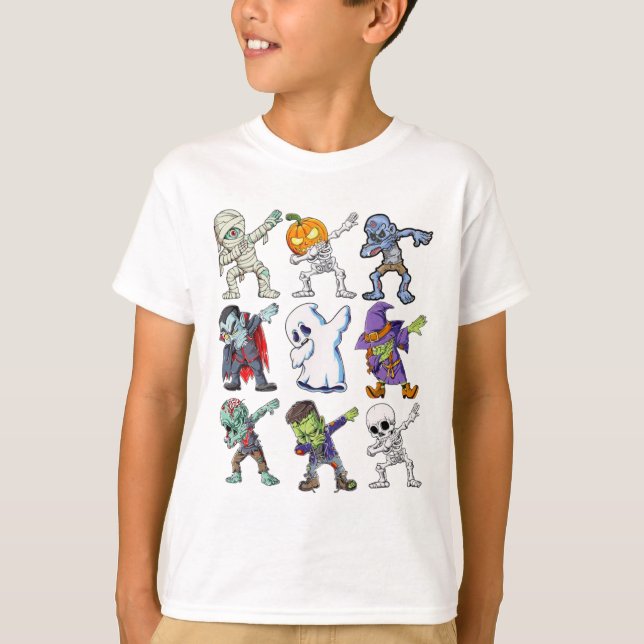 Dabbing Halloween Boys Skeleton Zombie Mummy T-Shirt (Vorderseite)
