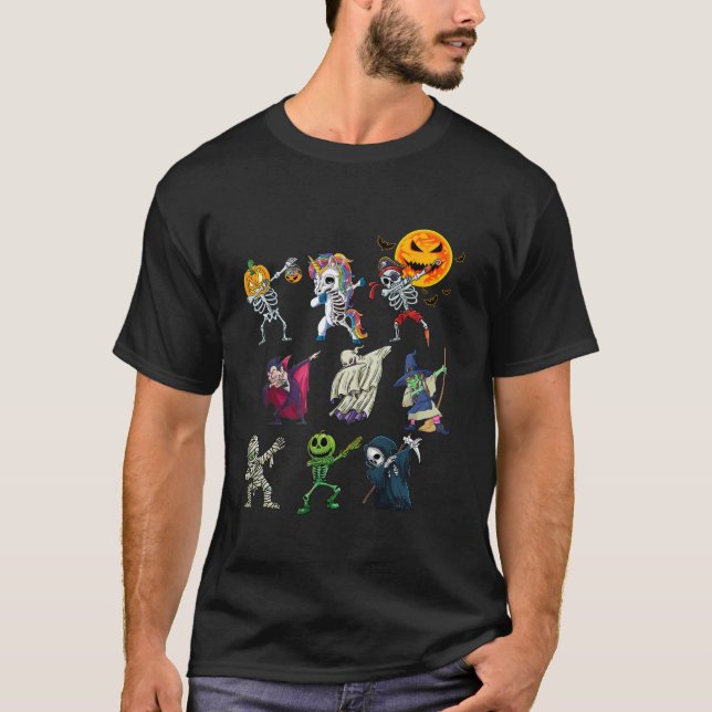 Dabbing Halloween Funny Boo Skeleton Zombie Beängs T-Shirt (Vorderseite)