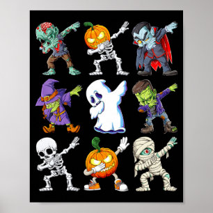 Dabbing Halloween Jungen Skelett Zombie Y Kürbis Poster