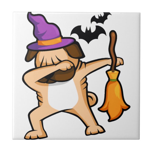 Dabbing Halloween-Mops-Hund Fliese (Vorderseite)