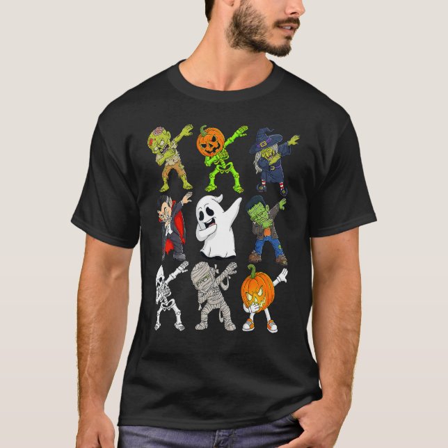 Dabbing Halloween Skeleton Zombie Scary Pumpkin Va T-Shirt (Vorderseite)