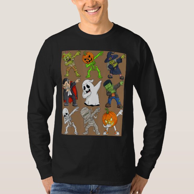 Dabbing Halloween Skeleton Zombie Scary Pumpkin Va T-Shirt (Vorderseite)