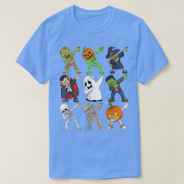 Dabbing Halloween Zombie Skeleton Beängstigend Pum T-Shirt (Design vorne)