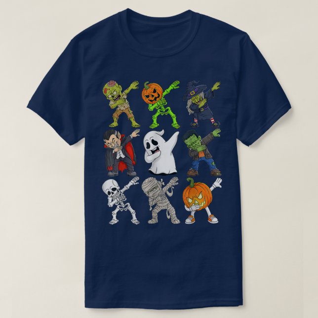 Dabbing Halloween Zombie Skeleton Scary Pumpkin Va T-Shirt (Design vorne)
