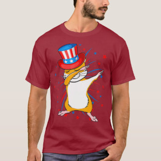 Dabbing Hamster mit USA Hat Firework 4. T-Shirt