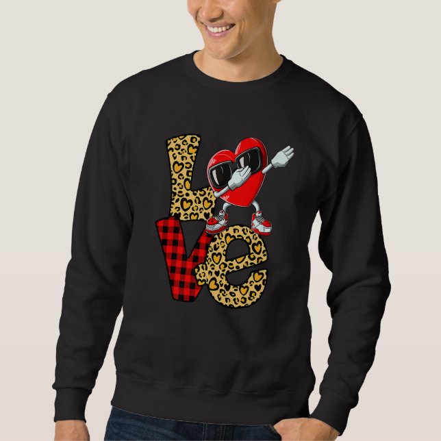 Dabbing Heart Valentines Love Leopard Plaid Couple Sweatshirt (Vorderseite)