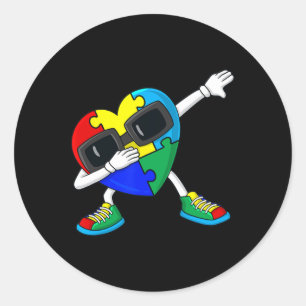 Dabbing Herz Puzzle Stücke Autismus Dab Boys Girls Runder Aufkleber