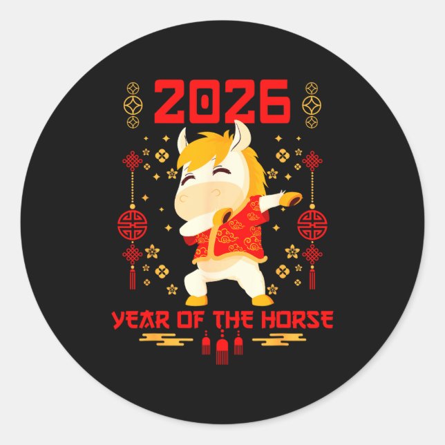Dabbing Horse Chinese New Year Of The Horse2026  Runder Aufkleber (Vorderseite)