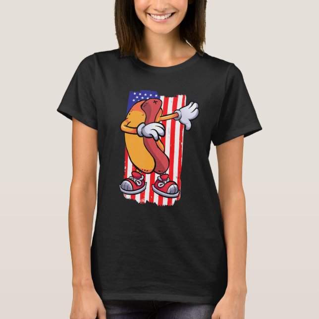 Dabbing Hot Dog Dancing Food  Flag 4th July Themed T-Shirt (Vorderseite)