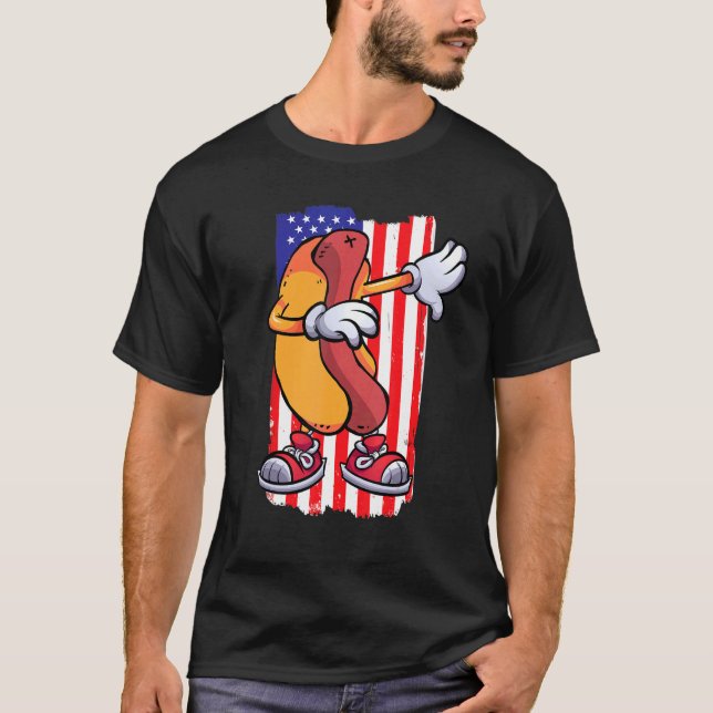 Dabbing Hot Dog Dancing Food  Flag 4th July Themed T-Shirt (Vorderseite)