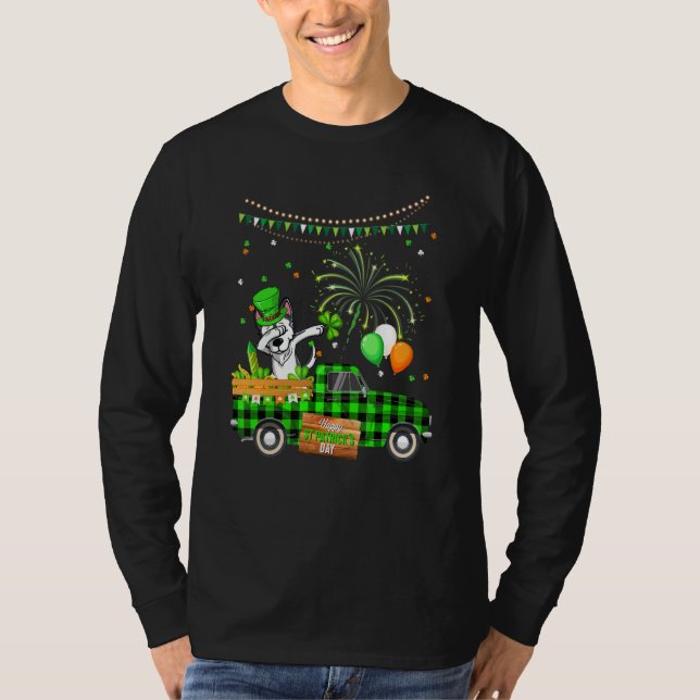 Dabbing Husky Dog Kleeblatt St Patrick's Day T-Shirt (Vorderseite)
