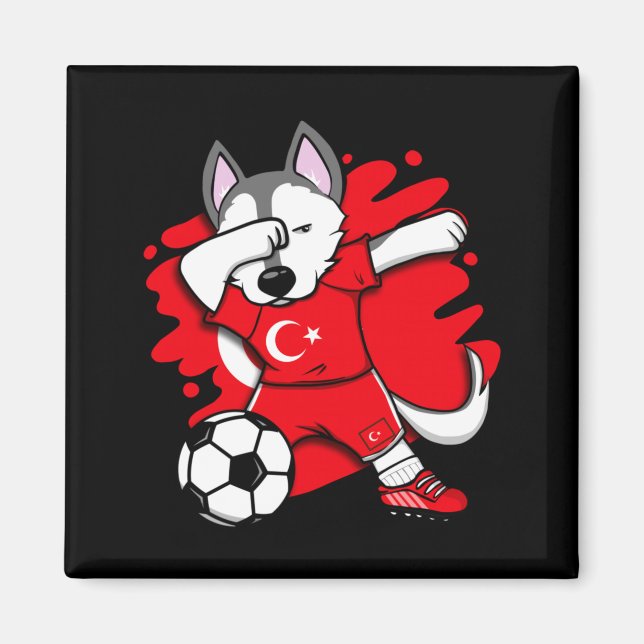 Dabbing Husky Dog Turkey Fußballfans Jersey Magnet (Vorne)