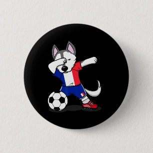 Dabbing Husky Hund Frankreich Fußball Fans Trikot Button
