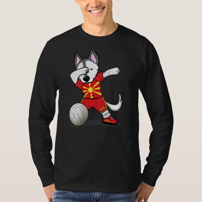 Dabbing Husky Macedonia Volleyball Fans   Macedoni T-Shirt (Vorderseite)