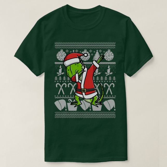 Dabbing Iguana Ugly Christmas Sweater Grafik T-Shirt (Design vorne)