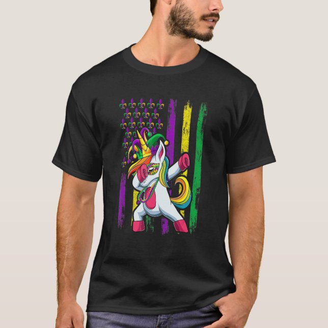 Dabbing Jester Unicorn Flag Mardi Gras Shirt, Kids T-Shirt (Vorderseite)