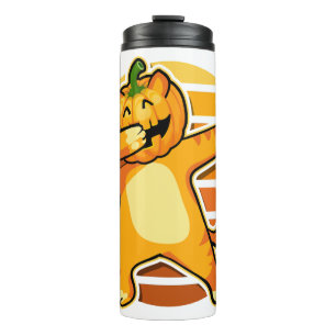 Dabbing-Katze Kürbis Halloween-Tänzer Thermosbecher