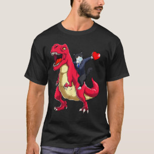 Dabbing-Katze reitet auf Dinosaurier Valentinstag  T-Shirt