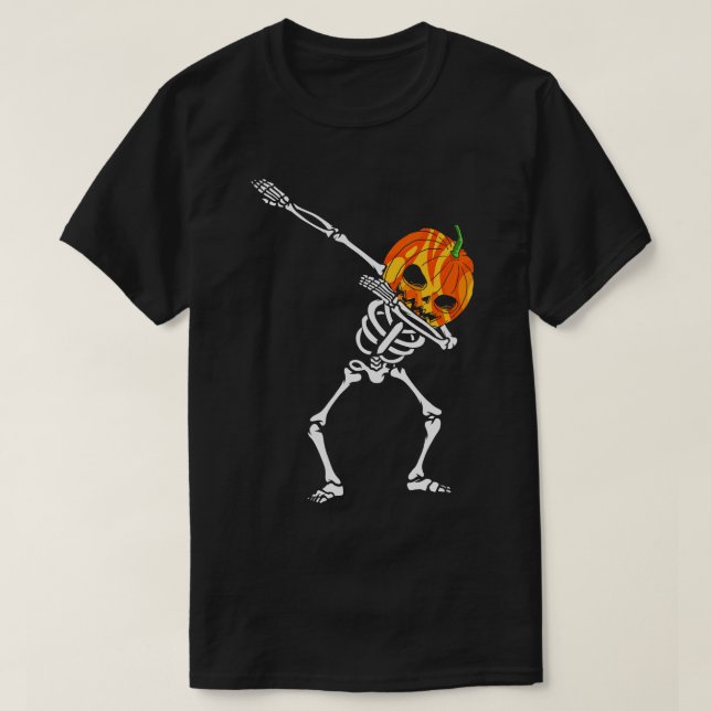 Dabbing Kürbis Skelett T-Shirt (Design vorne)