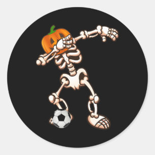 Dabbing Kürbisskelett Fußball Halloween Kostüm Runder Aufkleber