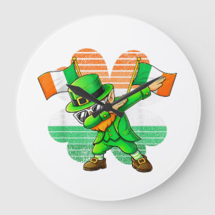 Dabbing Leprechaun für Kinder Jungen Männer Jugend Große Wanduhr